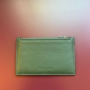 Coach Mens Zip Card Case- Dark Clover Green
